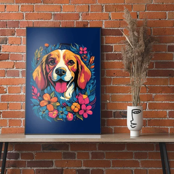 Beagle Dog With Flowers Poster