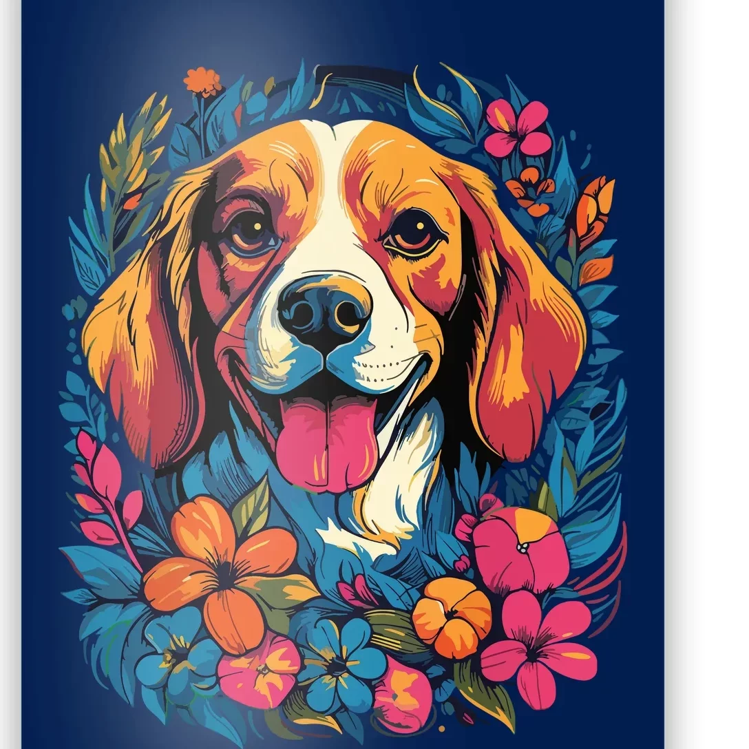 Beagle Dog With Flowers Poster