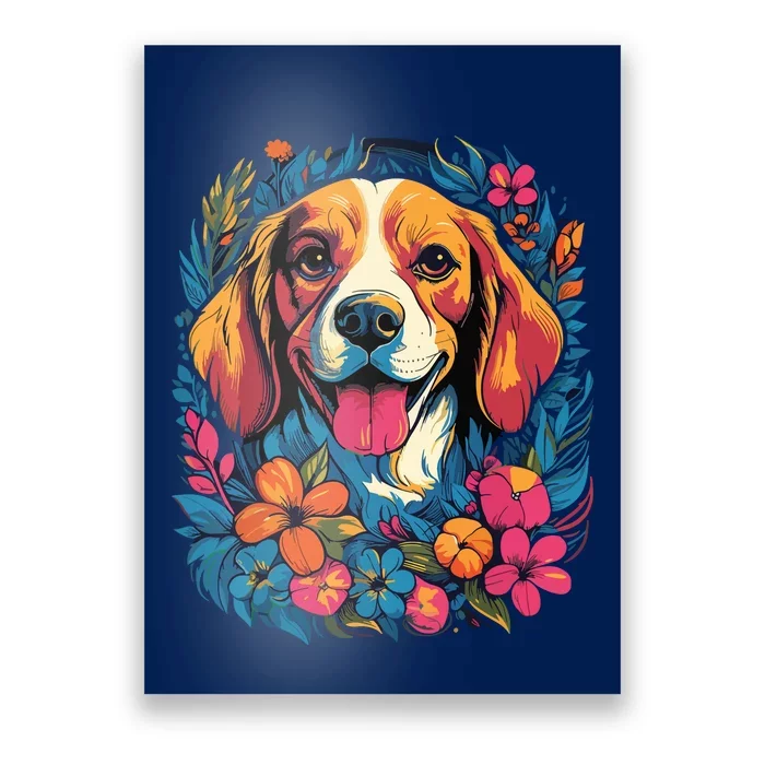 Beagle Dog With Flowers Poster