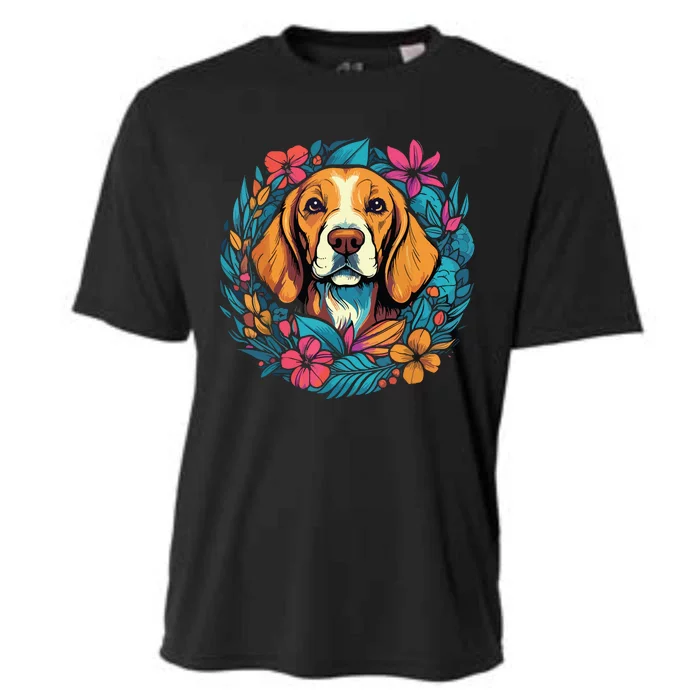 Beagle Dog With Flowers Cooling Performance Crew T-Shirt