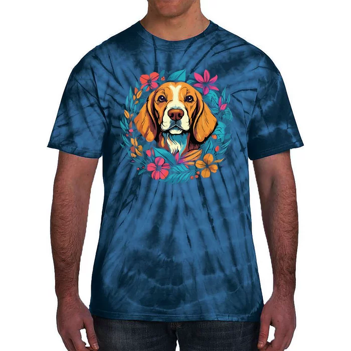 Beagle Dog With Flowers Tie-Dye T-Shirt