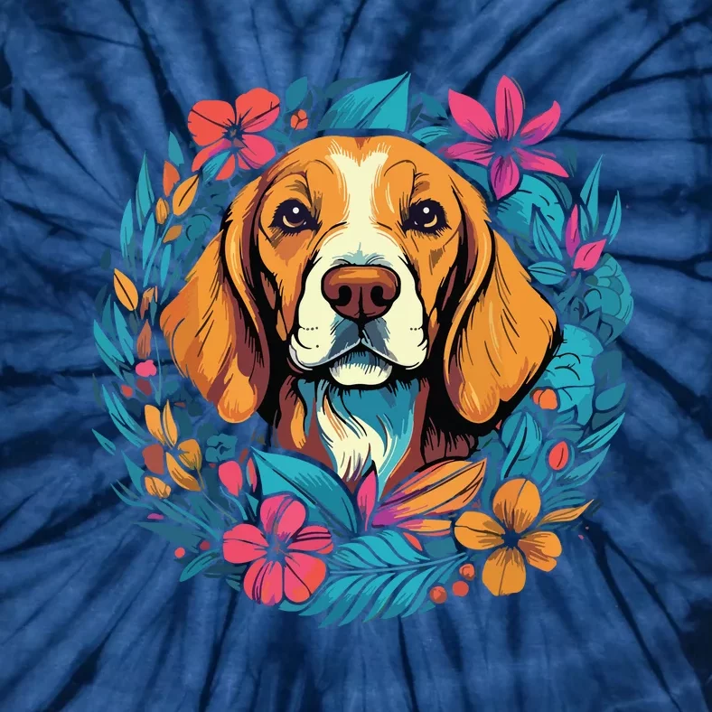 Beagle Dog With Flowers Tie-Dye T-Shirt