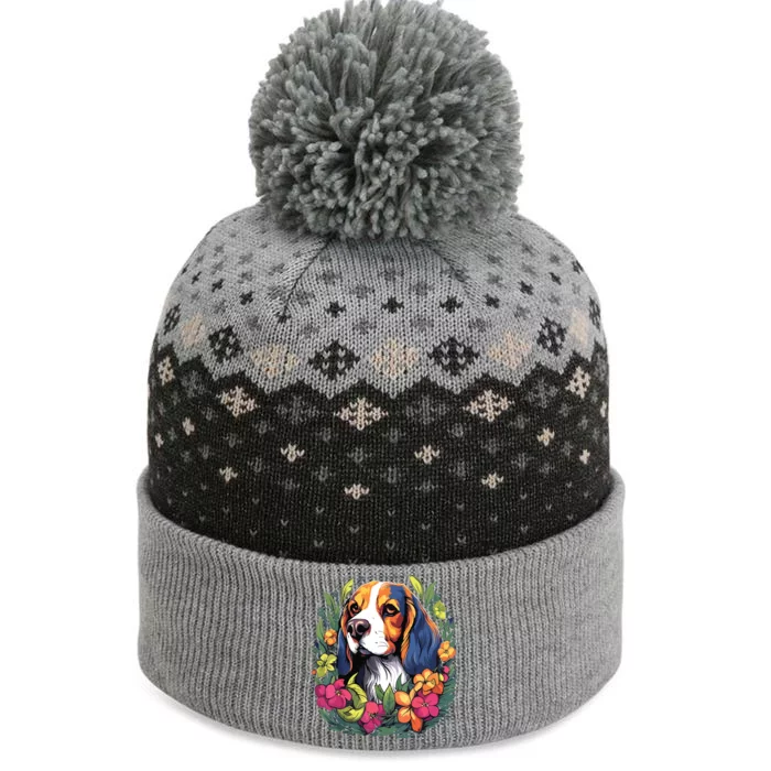 Beagle Dog With Flowers The Baniff Cuffed Pom Beanie