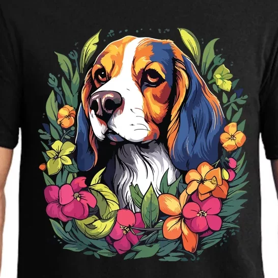 Beagle Dog With Flowers Pajama Set