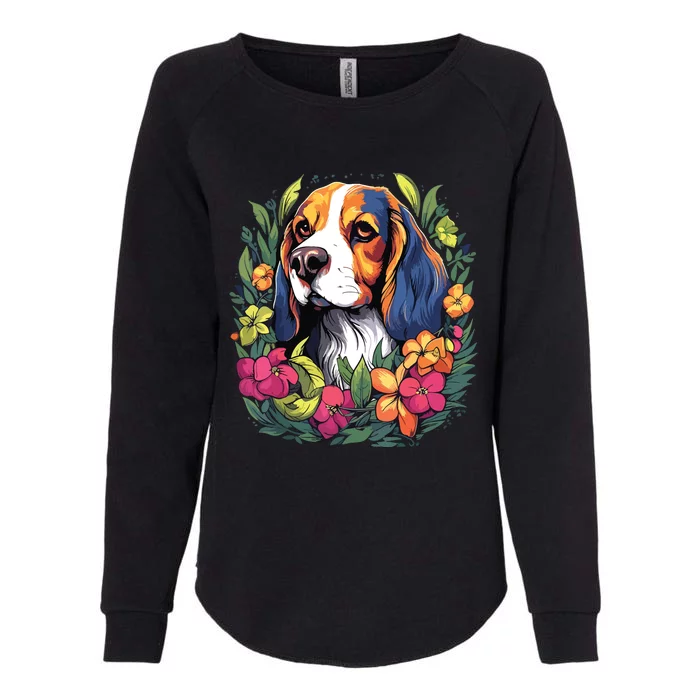 Beagle Dog With Flowers Womens California Wash Sweatshirt