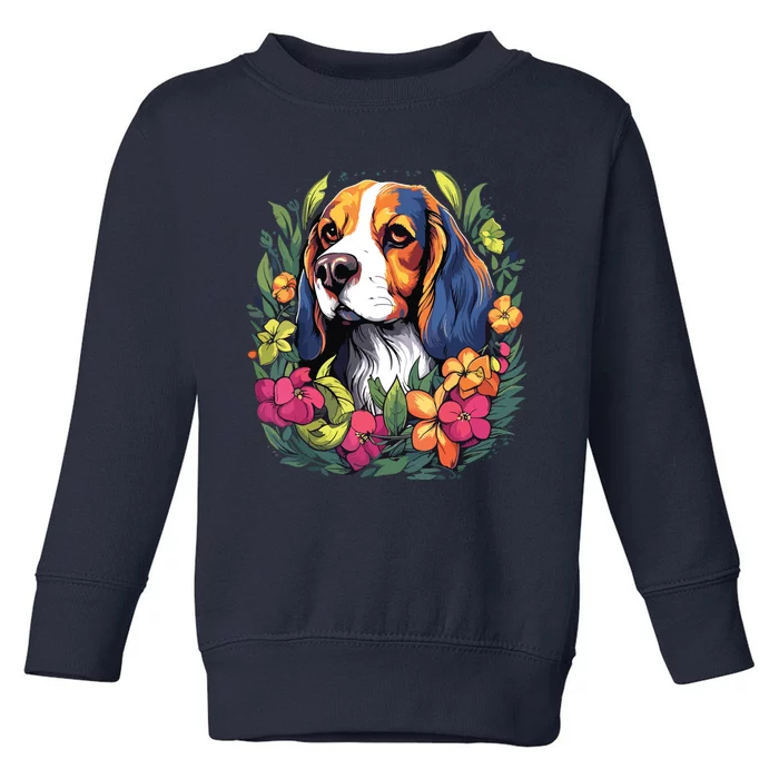 Beagle Dog With Flowers Toddler Sweatshirt