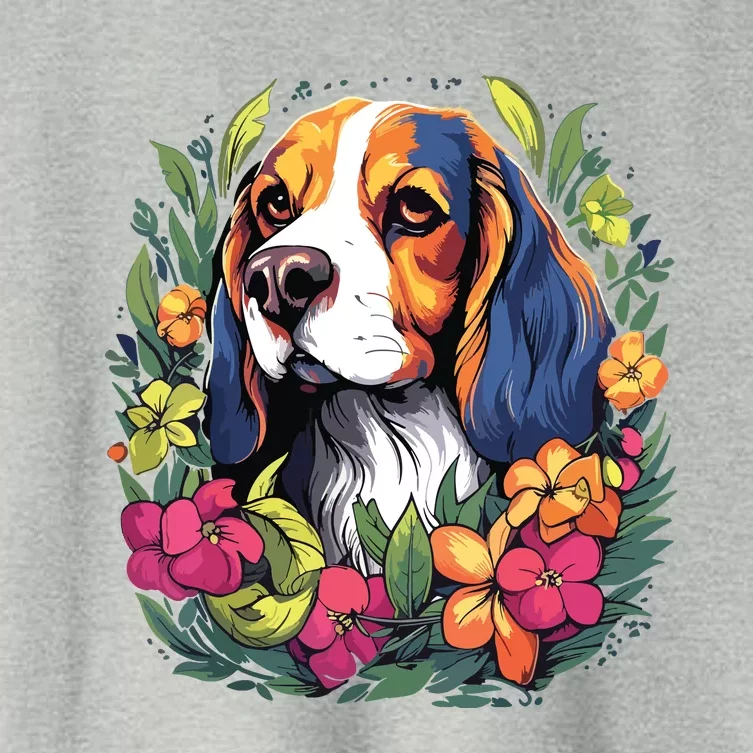 Beagle Dog With Flowers Women's Crop Top Tee