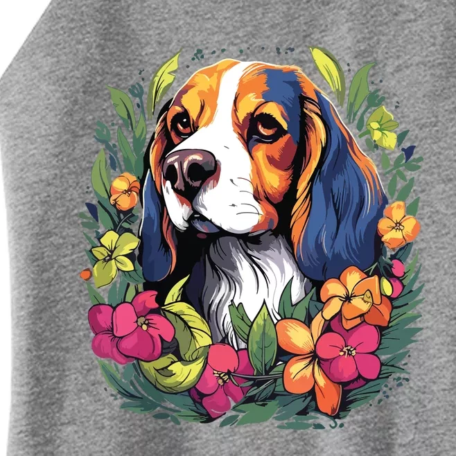 Beagle Dog With Flowers Women’s Perfect Tri Rocker Tank