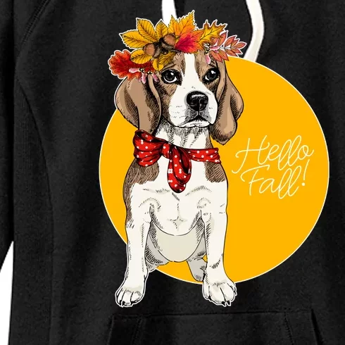 Beagle Dog Wearing Autumn leaves Crown Hello fall Women's Fleece Hoodie