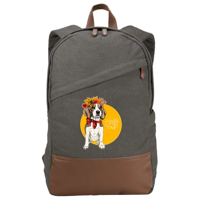 Beagle Dog Wearing Autumn leaves Crown Hello fall Cotton Canvas Backpack