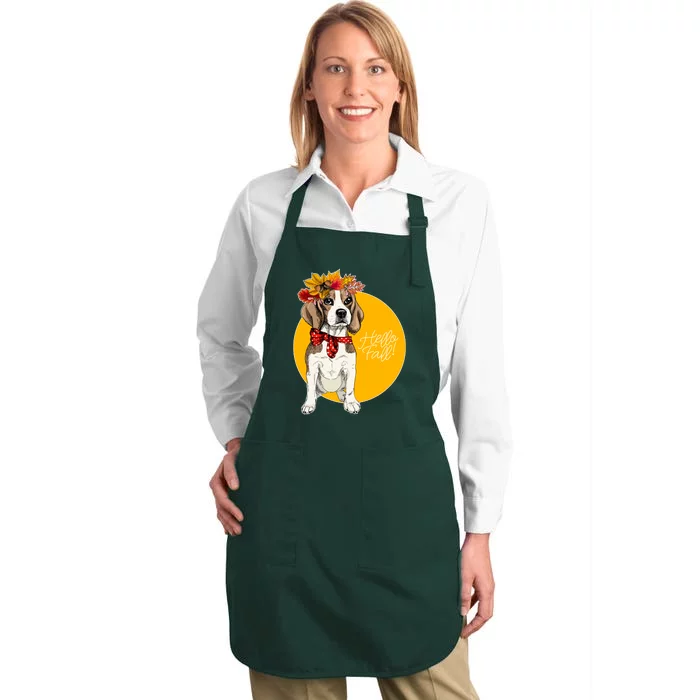 Beagle Dog Wearing Autumn leaves Crown Hello fall Full-Length Apron With Pocket