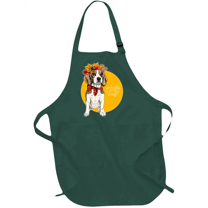 Beagle Dog Wearing Autumn leaves Crown Hello fall Full-Length Apron With Pocket