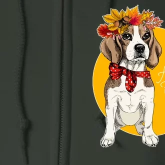 Beagle Dog Wearing Autumn leaves Crown Hello fall Full Zip Hoodie