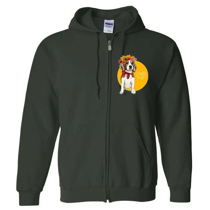 Beagle Dog Wearing Autumn leaves Crown Hello fall Full Zip Hoodie