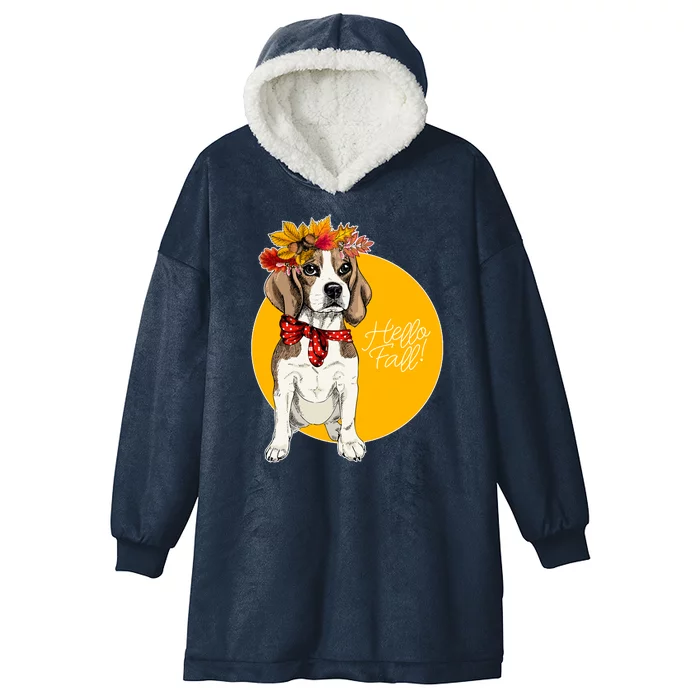 Beagle Dog Wearing Autumn leaves Crown Hello fall Hooded Wearable Blanket