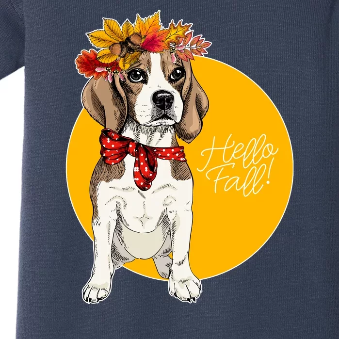 Beagle Dog Wearing Autumn leaves Crown Hello fall Baby Bodysuit