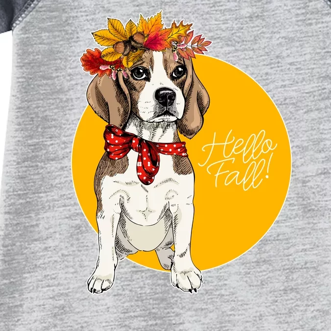 Beagle Dog Wearing Autumn leaves Crown Hello fall Infant Baby Jersey Bodysuit