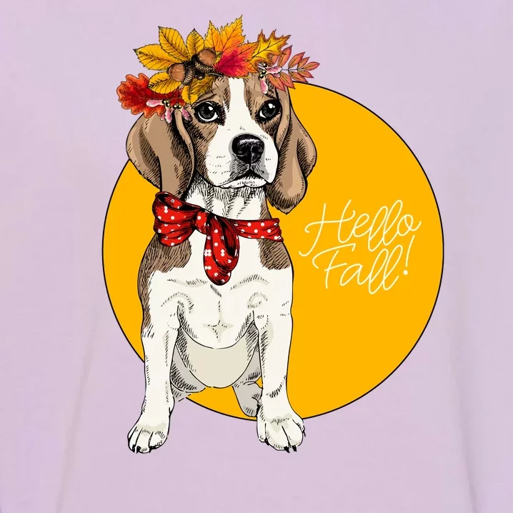 Beagle Dog Wearing Autumn leaves Crown Hello fall Garment-Dyed Sweatshirt