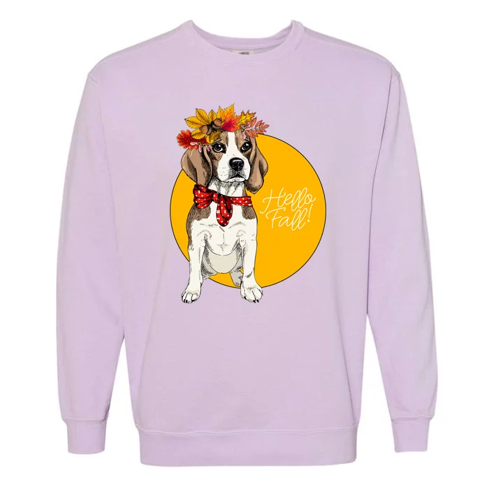 Beagle Dog Wearing Autumn leaves Crown Hello fall Garment-Dyed Sweatshirt