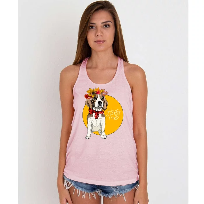 Beagle Dog Wearing Autumn leaves Crown Hello fall Women's Knotted Racerback Tank