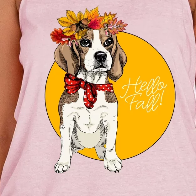 Beagle Dog Wearing Autumn leaves Crown Hello fall Women's Knotted Racerback Tank