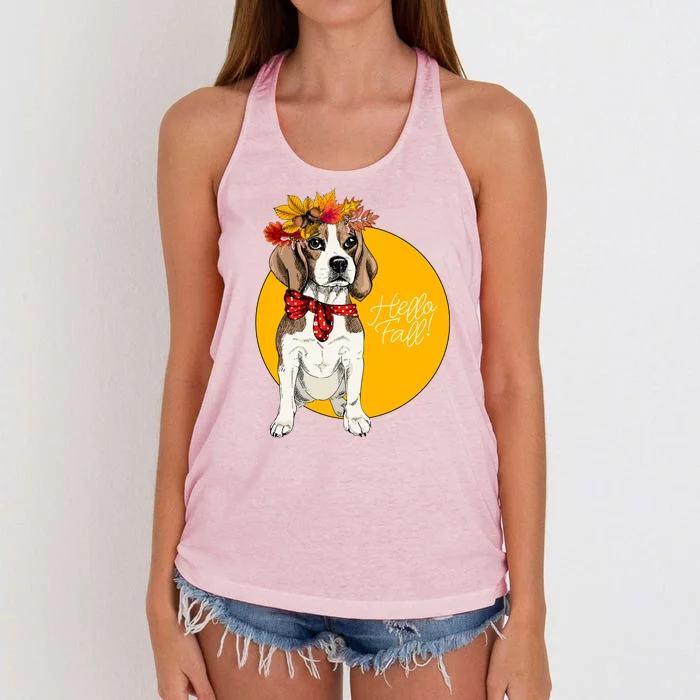 Beagle Dog Wearing Autumn leaves Crown Hello fall Women's Knotted Racerback Tank