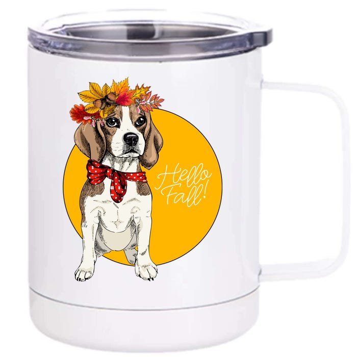 Beagle Dog Wearing Autumn leaves Crown Hello fall Front & Back 12oz Stainless Steel Tumbler Cup