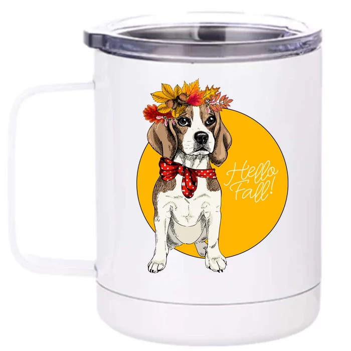 Beagle Dog Wearing Autumn leaves Crown Hello fall Front & Back 12oz Stainless Steel Tumbler Cup