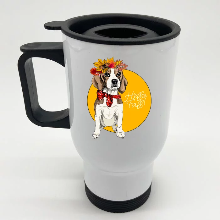 Beagle Dog Wearing Autumn leaves Crown Hello fall Front & Back Stainless Steel Travel Mug