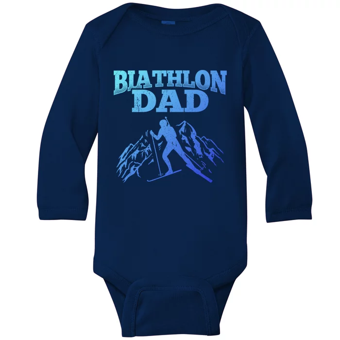 Biathlon Dad Winter Sports Snow Biathlete Cross Country Ski Gift Baby Long Sleeve Bodysuit