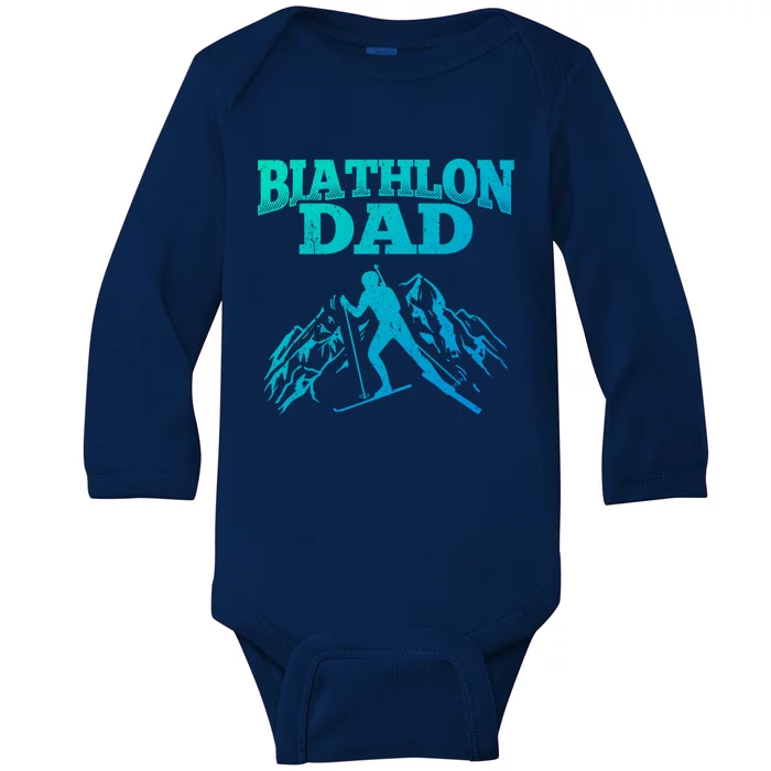 Biathlon Dad Winter Sports Snow Biathlete Cross Country Ski Gift Baby Long Sleeve Bodysuit