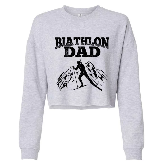 Biathlon Dad Winter Sports Snow Biathlete Cross Country Ski Gift Cropped Pullover Crew