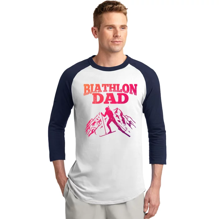 Biathlon Dad Winter Sports Snow Biathlete Cross Country Ski Gift Baseball Sleeve Shirt