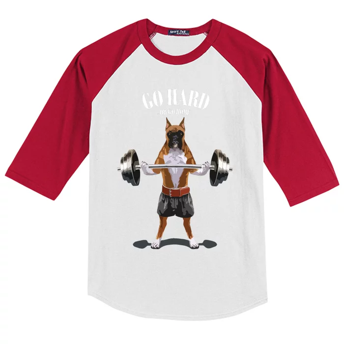 Boxer Dog Weightlifting In Fitness Gym Kids Colorblock Raglan Jersey