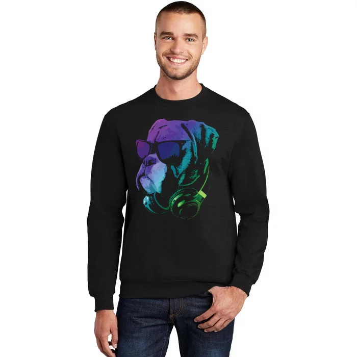 Boxer Dog With Sunglasses And Headphones Sweatshirt