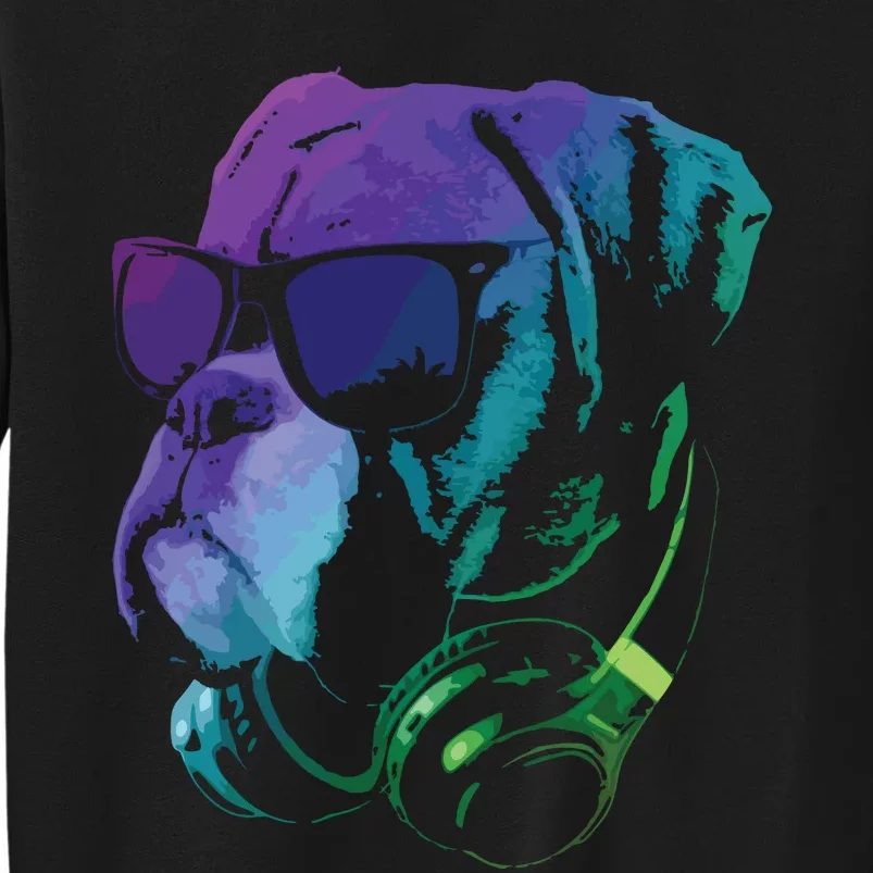 Boxer Dog With Sunglasses And Headphones Tall Sweatshirt