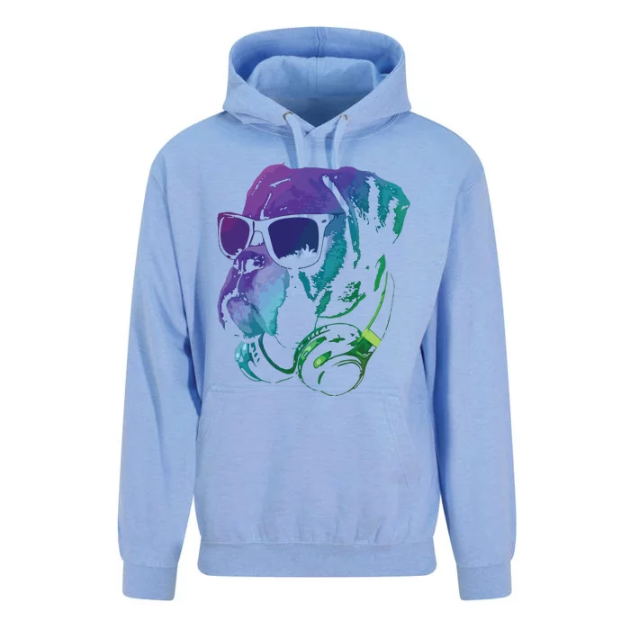 Boxer Dog With Sunglasses And Headphones Unisex Surf Hoodie