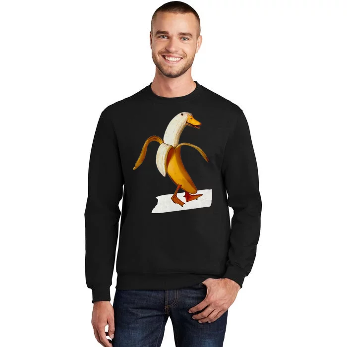 Banana Duck Walks Funny Anthropomorphic Fruit Bird Animal Tall Sweatshirt