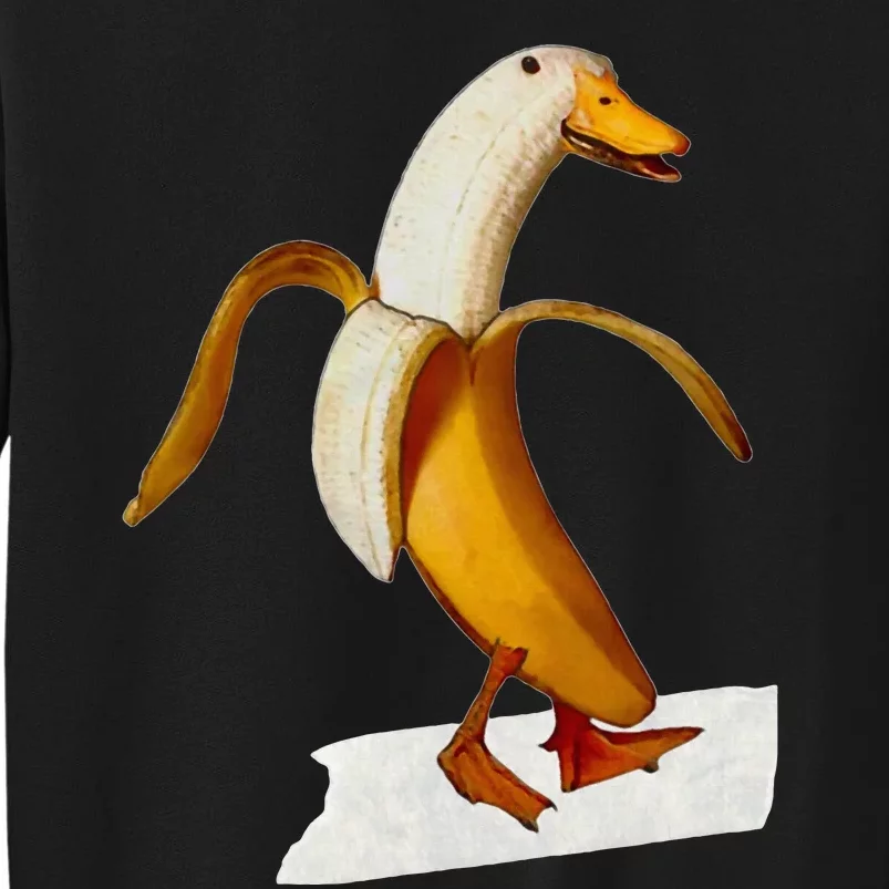 Banana Duck Walks Funny Anthropomorphic Fruit Bird Animal Tall Sweatshirt