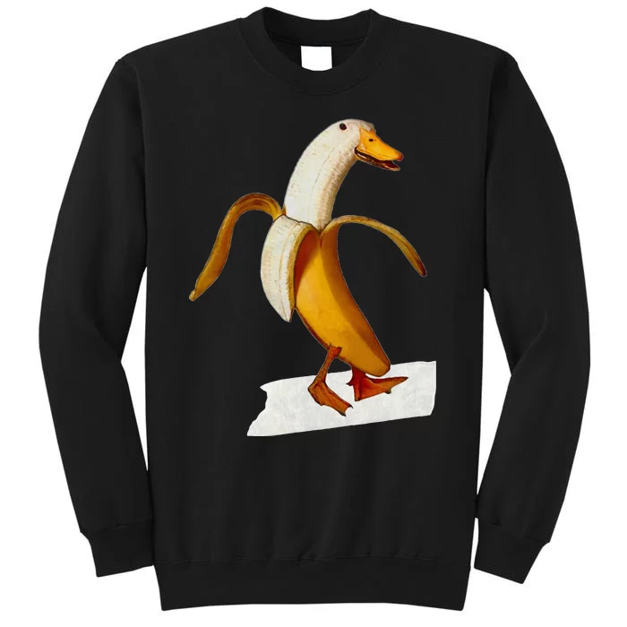 Banana Duck Walks Funny Anthropomorphic Fruit Bird Animal Tall Sweatshirt