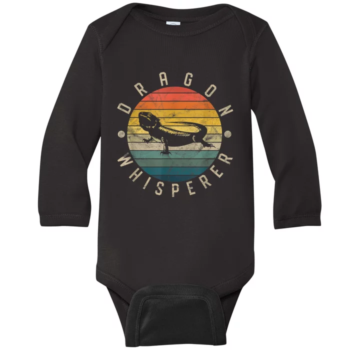 Bearded Dragon Whisperer Vintage Sunset Lizard Reptile Baby Long Sleeve Bodysuit