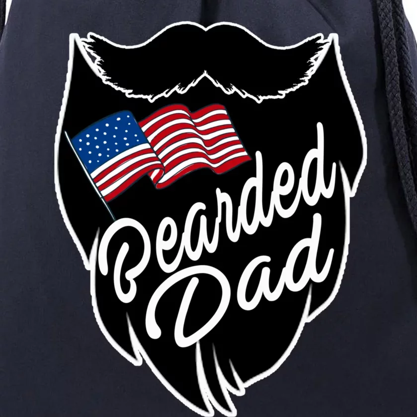 Bearded Dad With American Flag Funny Fathers Day Gift Drawstring Bag