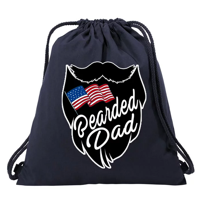 Bearded Dad With American Flag Funny Fathers Day Gift Drawstring Bag