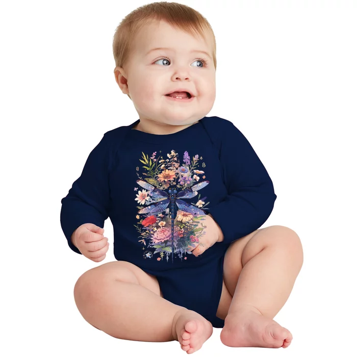 Beautiful Dragonfly Watercolor Art Insect Lover Earth Day Baby Long Sleeve Bodysuit