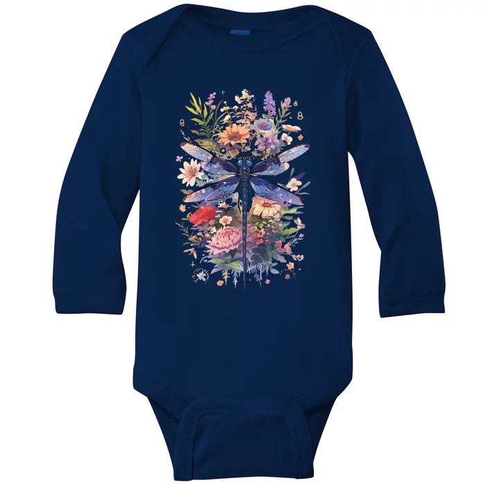 Beautiful Dragonfly Watercolor Art Insect Lover Earth Day Baby Long Sleeve Bodysuit