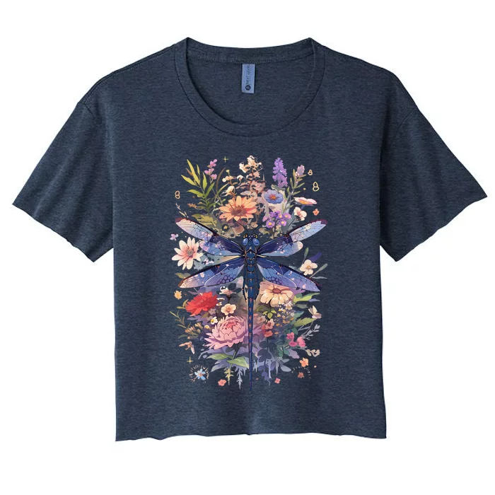 Beautiful Dragonfly Watercolor Art Insect Lover Earth Day Women's Crop Top Tee