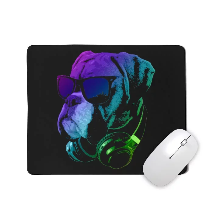 Boxer Dog With Sunglasses And Headphones Mousepad