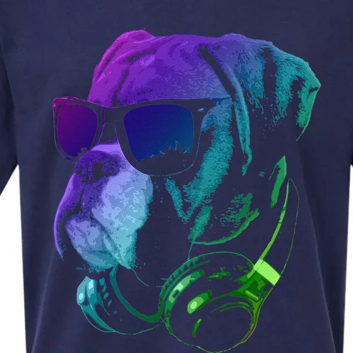 Boxer Dog With Sunglasses And Headphones Sueded Cloud Jersey T-Shirt