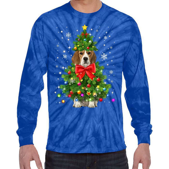 Beagle Dog Xmas Decoration Santa Christmas Tree Gift Tie-Dye Long Sleeve Shirt