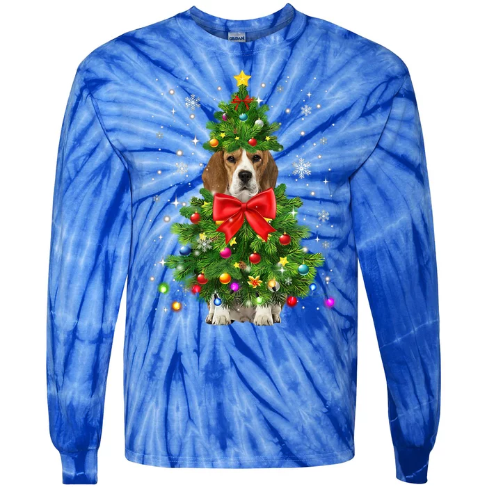 Beagle Dog Xmas Decoration Santa Christmas Tree Gift Tie-Dye Long Sleeve Shirt